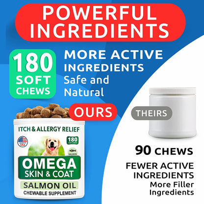 Omega-3 Fish Oil Treats for Dogs - 360 Count - Supports Shedding, Skin Allergies, Itch Relief, Hot Spot Treatment, Joint Health, and Skin & Coat Health - Rich in EPA & DHA Fatty Acids from Salmon Oil