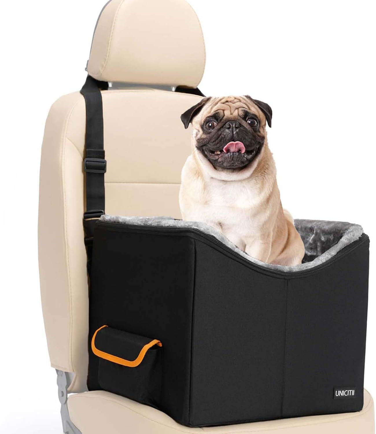 Elevated Dog Car Booster Seat for Small Dogs and Cats - Adjustable Straps Pet Travel Carrier Bed