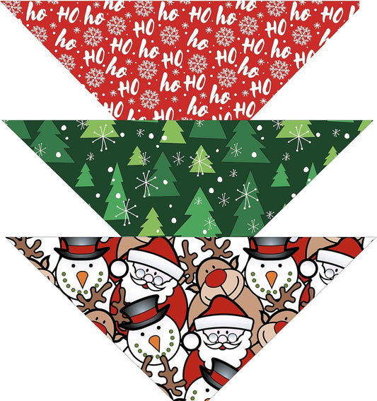 Christmas Bandanas for Dogs 3-Pack Snowflake, Tree, Santa, Reindeer, Snowman Winter Stocking Bandanna Handkerchief Gift for Puppies, Small, Large Breed or People (Christmas Pack 1, Large)