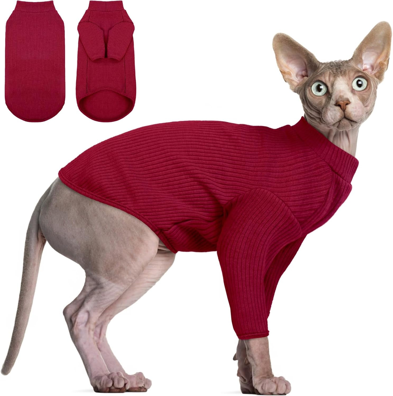 Cozy & Stylish Sphynx Hairless Cat Pullover - Breathable Turtleneck Sweater and Pajama Jumpsuit for Kittens