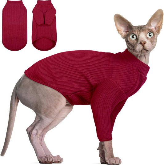 Cozy & Stylish Sphynx Hairless Cat Pullover - Breathable Turtleneck Sweater and Pajama Jumpsuit for Kittens