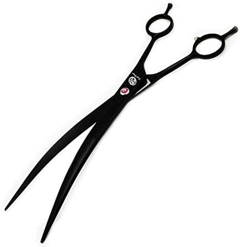 9-Inch Downward Curved Blade Pet Grooming Scissors for Professional Left-Handed and Right-Handed Groomers with Carrying Bag (Black)