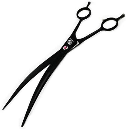 9-Inch Downward Curved Blade Pet Grooming Scissors for Professional Left-Handed and Right-Handed Groomers with Carrying Bag (Black)