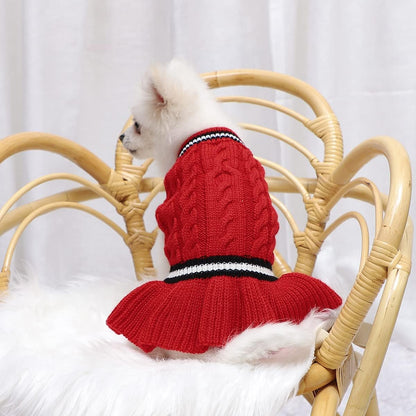 Cozy Red Knitted Winter Sweater Dress for Small Dogs and Cats - Perfect for Chihuahuas and Medium Breeds