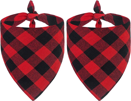 2 Pack Dog Bandana Christmas Classic Plaid Pet Bandana Scarf Triangle Bibs Kerchief Set Pet Costume Accessories Decoration for Small Medium Large Dogs Cats Pets