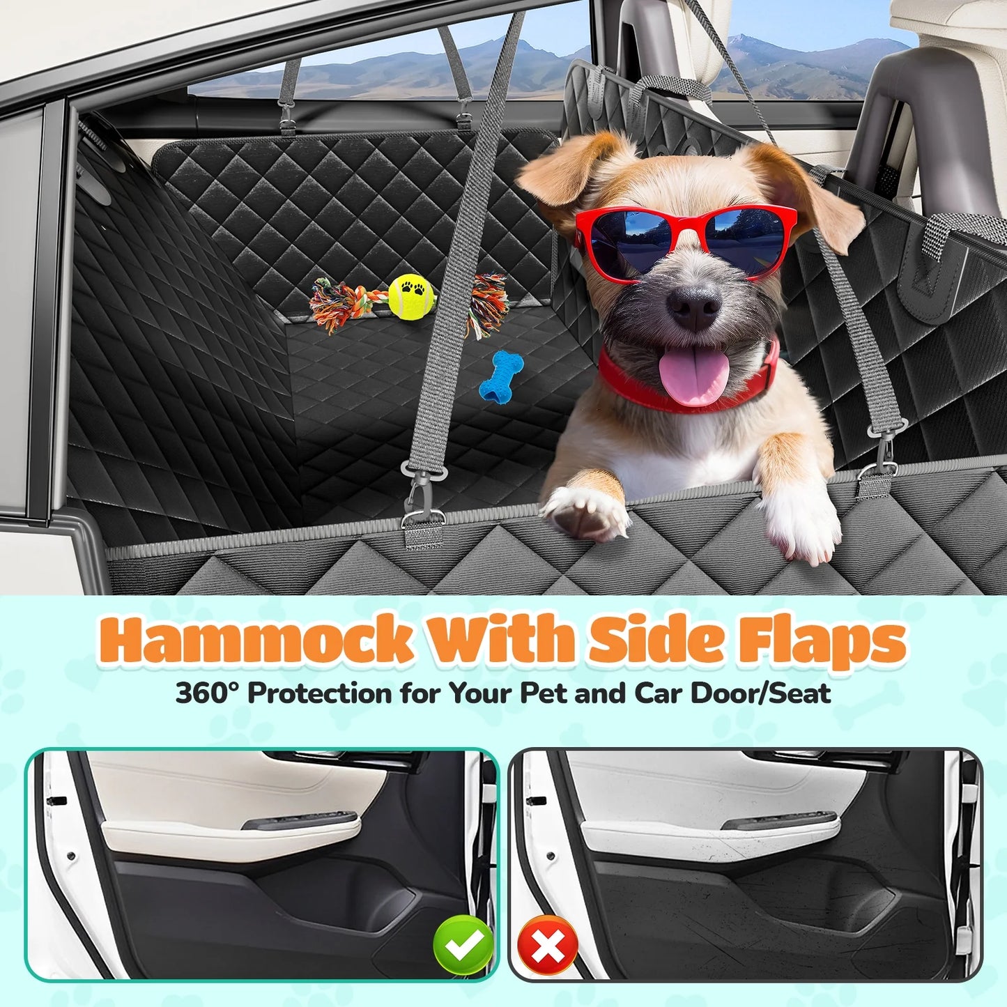 Non-Slip Waterproof Dog Car Hammock with Seatbelt - Scratch-Resistant Back Seat Protector