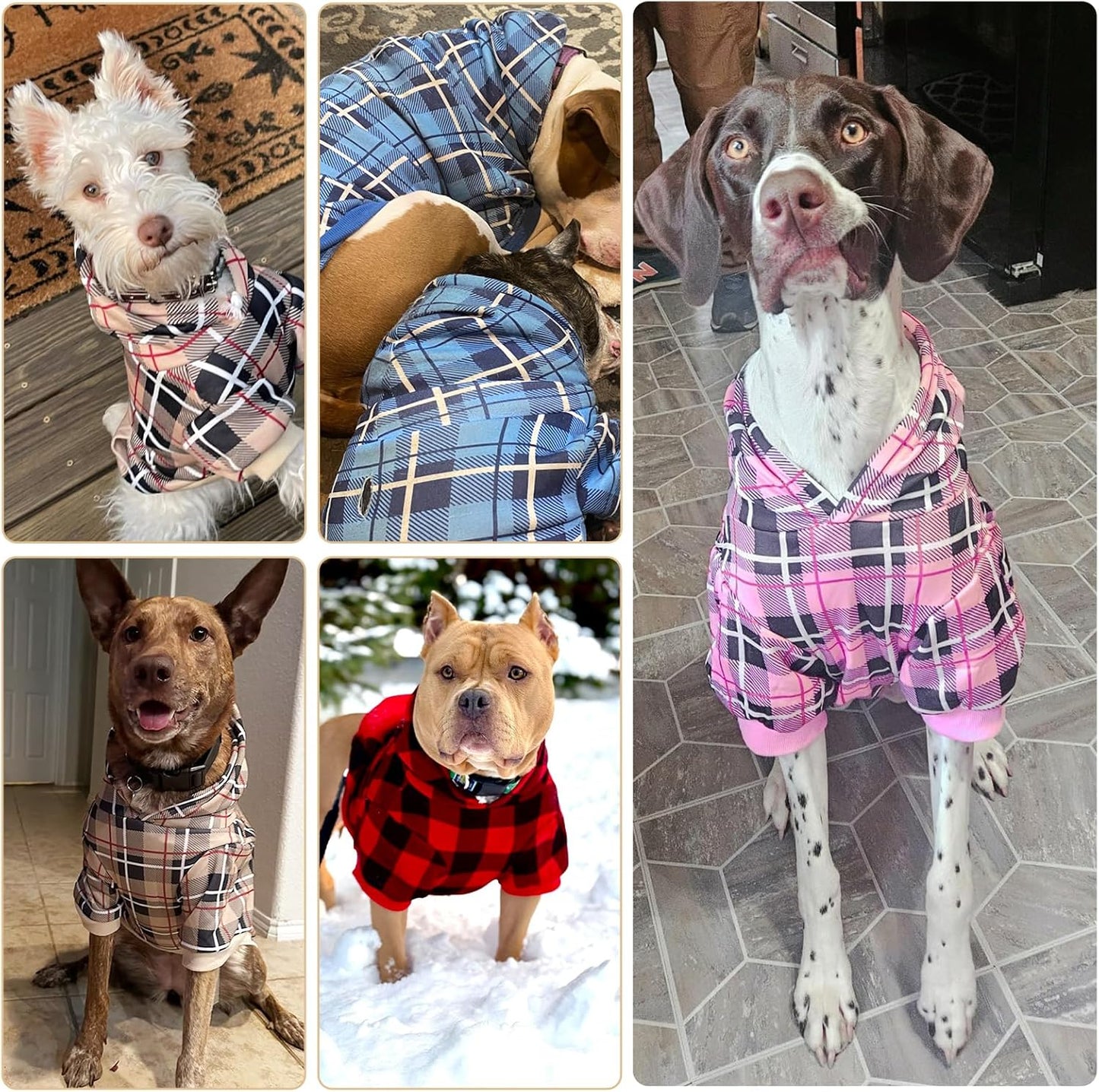 British Style Plaid Dog Hoodie - Warm Sweater with Leash Hole for All Breeds, Winter Coat Apparel for Puppies and Cats, Beige Medium