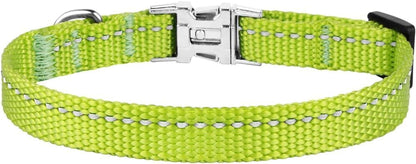 Small Dog Collar Nylon Reflective Puppy Collar Adjustable with Metal Buckle Black Pink Mint Green Lime Orange Red Purple Blue (Neck Fit 7"-11", Lime Green)