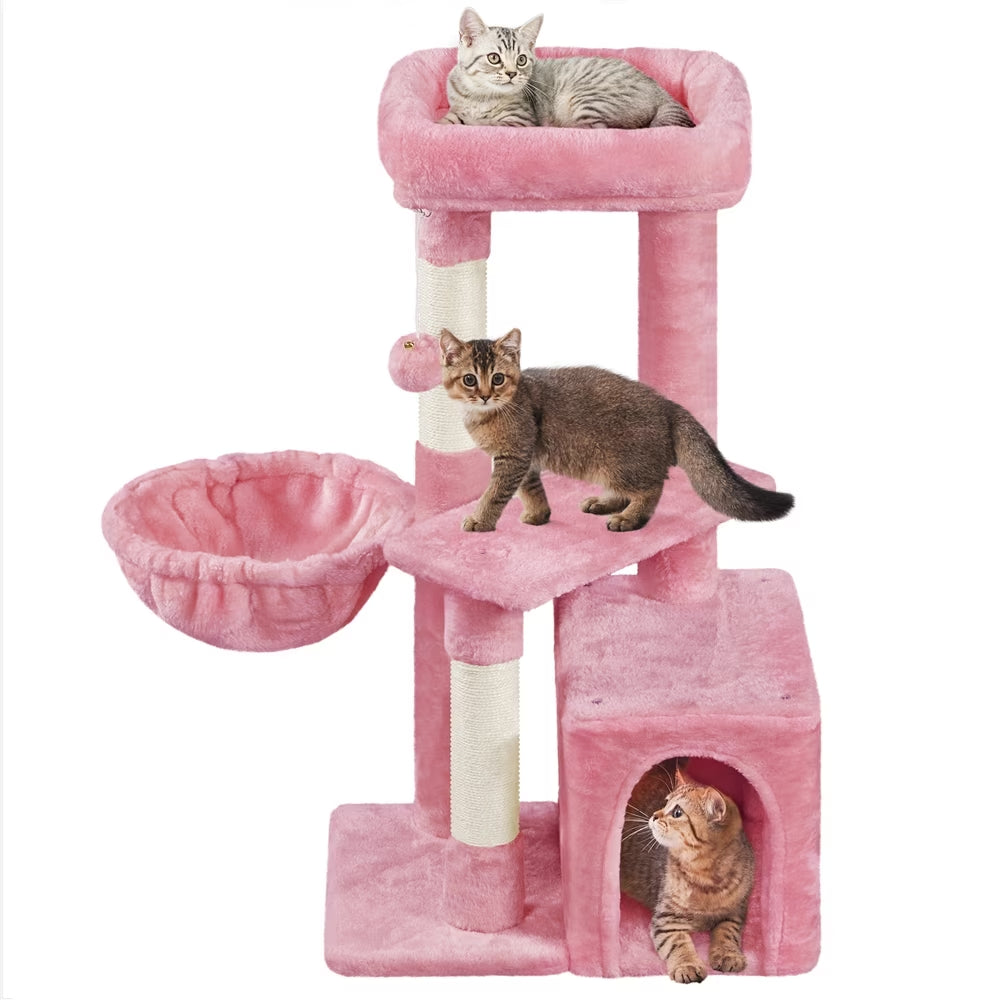 34.5" Cat Tree Tower with Condo and Perches in Pink