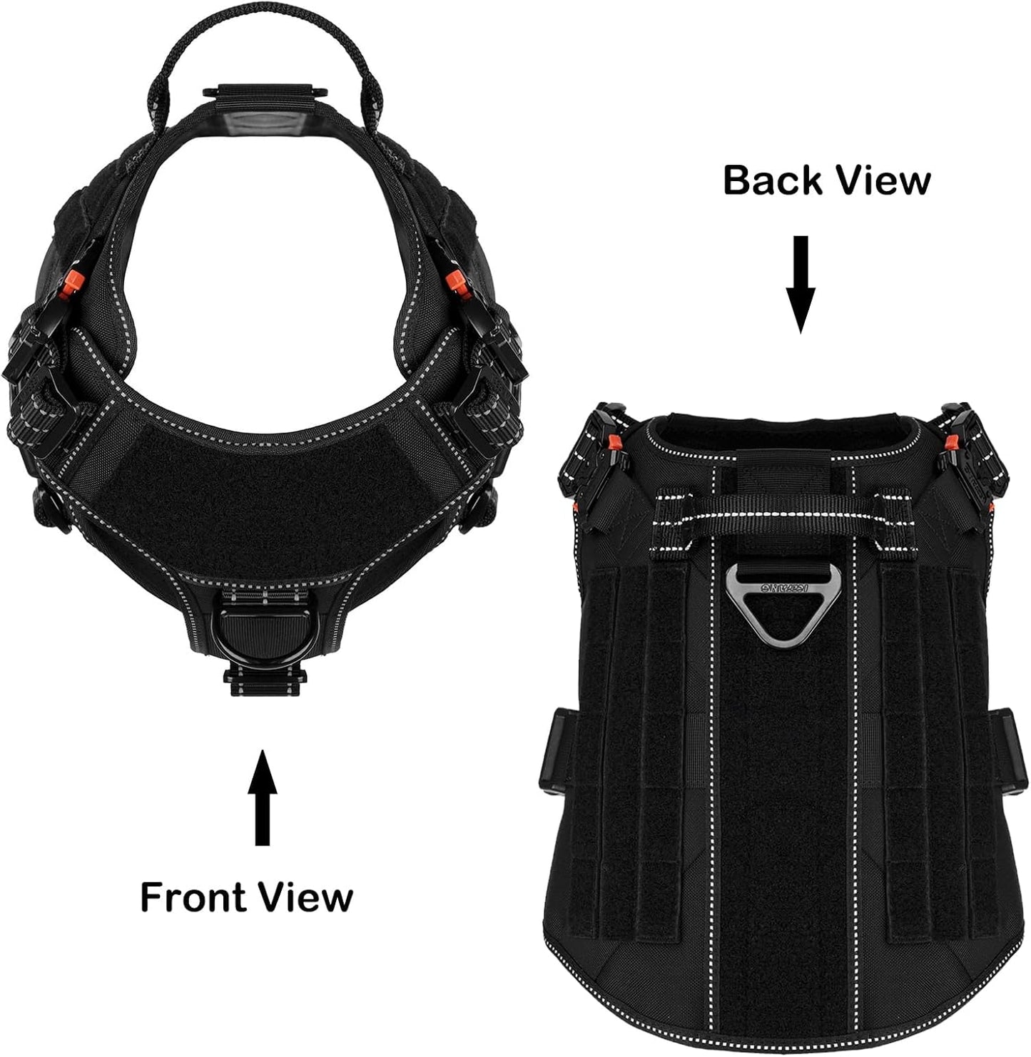 Tactical Dog Harness, X-Large Size,2X Metal Buckle,Working Dog MOLLE Vest with Handle,No Pulling Front Leash Clip,Hook and Loop Panel (Black,Xl (Pack of 1))