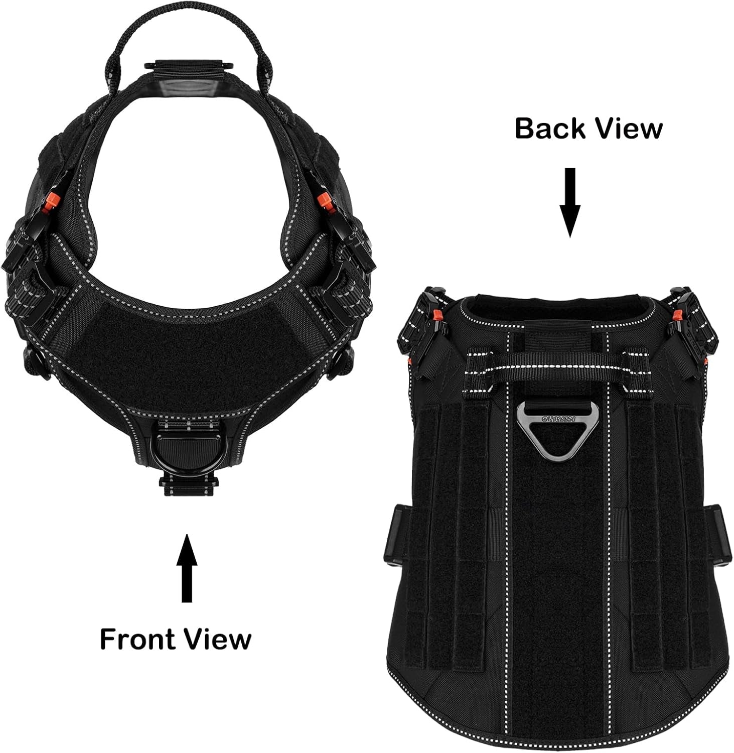 Tactical Dog Harness, X-Large Size,2X Metal Buckle,Working Dog MOLLE Vest with Handle,No Pulling Front Leash Clip,Hook and Loop Panel (Black,Xl (Pack of 1))