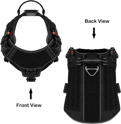 Tactical Dog Harness, X-Large Size,2X Metal Buckle,Working Dog MOLLE Vest with Handle,No Pulling Front Leash Clip,Hook and Loop Panel (Black,Xl (Pack of 1))