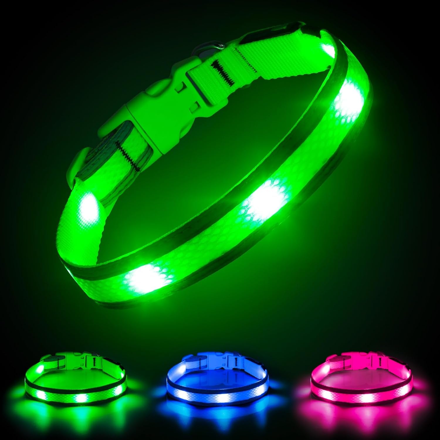 USB Rechargeable LED Dog Collar - High Visibility Glow in the Dark for Night Walking (Small, Fluorescent Green)