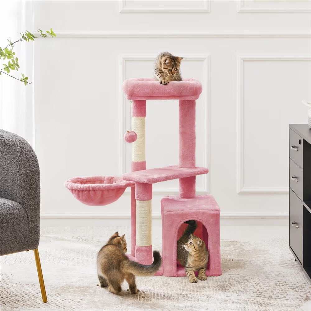 34.5" Cat Tree Tower with Condo and Perches in Pink