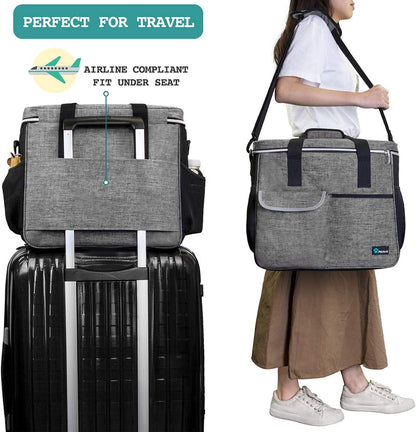 Dog Travel Organizer - Premium Pet Travel Bag with Food Container and Bowls, Ideal for Weekend Camping and Cat Diaper Storage (Grey, Large)