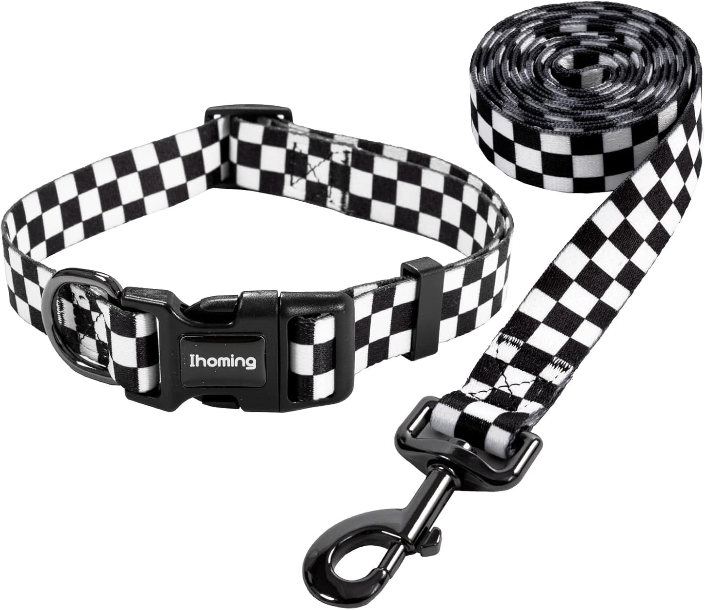 Puppy Collar and Leash Set for Daily Outdoor Activities, Chess Board Design for Extra Small Pets Up to 10 lbs