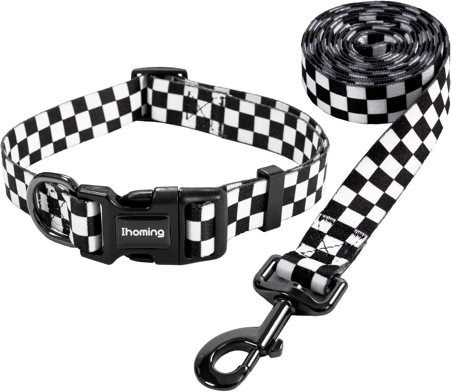 Puppy Collar and Leash Set for Daily Outdoor Activities, Chess Board Design for Extra Small Pets Up to 10 lbs