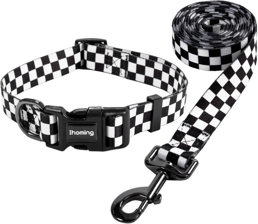 Puppy Collar and Leash Set for Daily Outdoor Activities, Chess Board Design for Extra Small Pets Up to 10 lbs