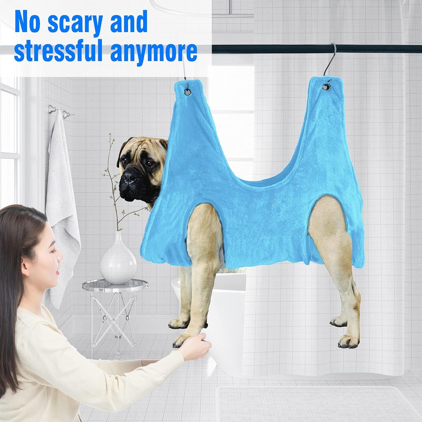 Professional Dog Grooming Hammock and Restraint Harness for Bathing, Trimming, and Nail Clipping - Medium Size, Blue