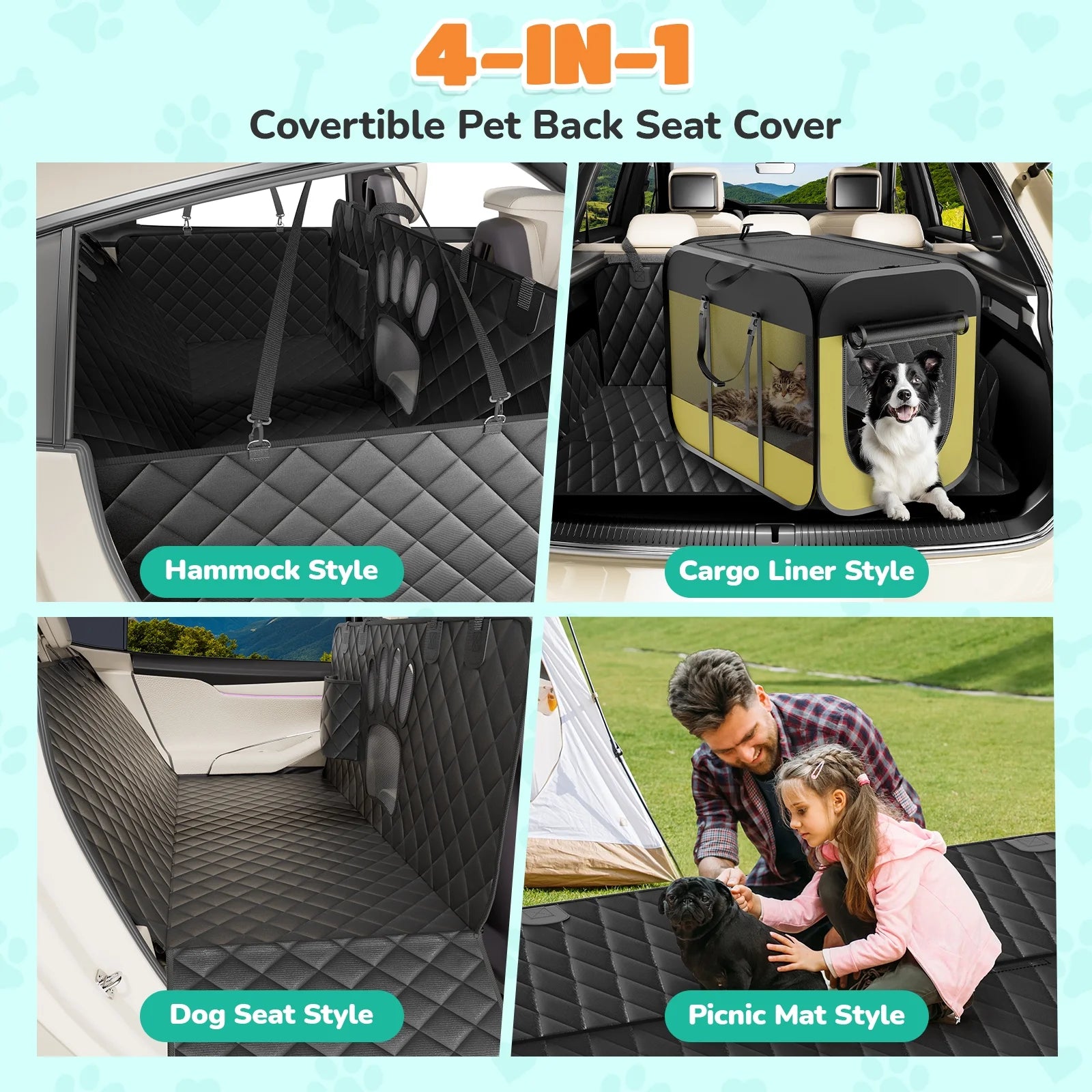 Non-Slip Waterproof Dog Car Hammock with Seatbelt - Scratch-Resistant Back Seat Protector