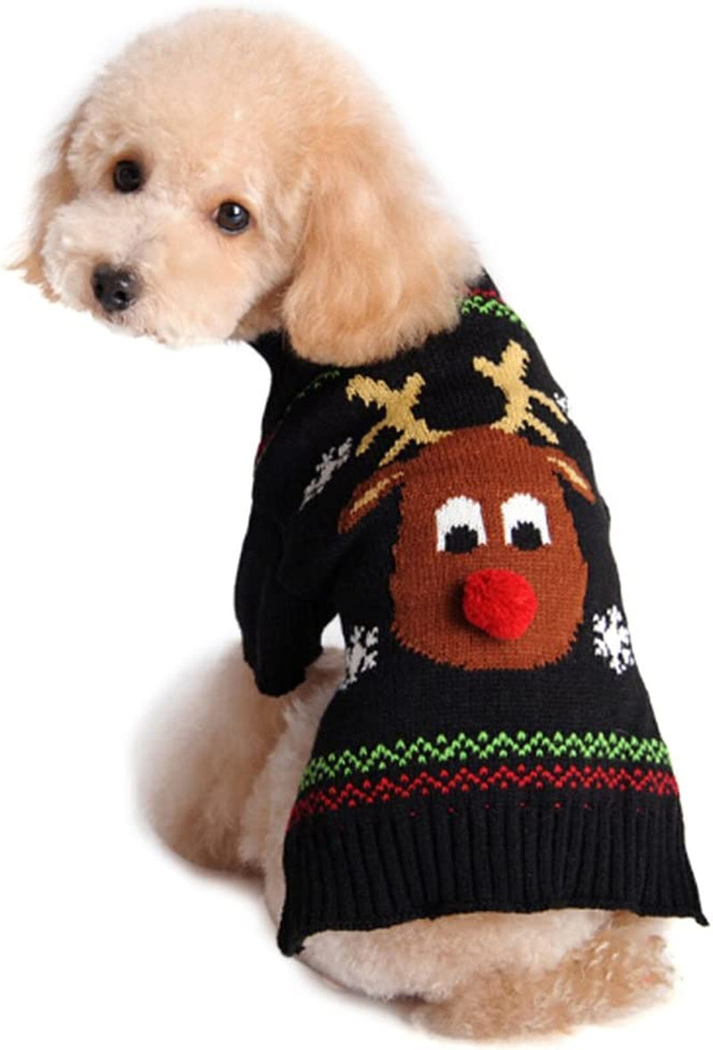 Festive Reindeer Sweater for Cats and Dogs - Winter Apparel for Pets (Red Nose, X-Small)