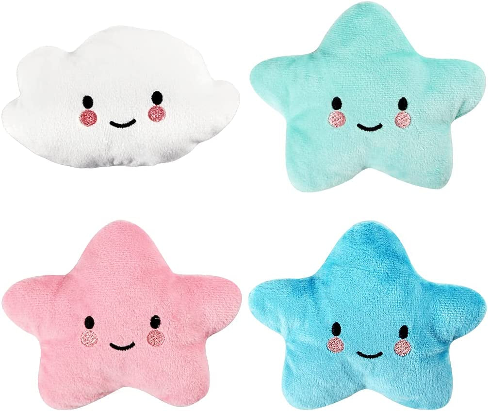 Plush Squeaky Dog Toy Set, 4-Pack - Adorable Star and Cloud Designs for Small to Medium Dogs and Puppies, Dark Color