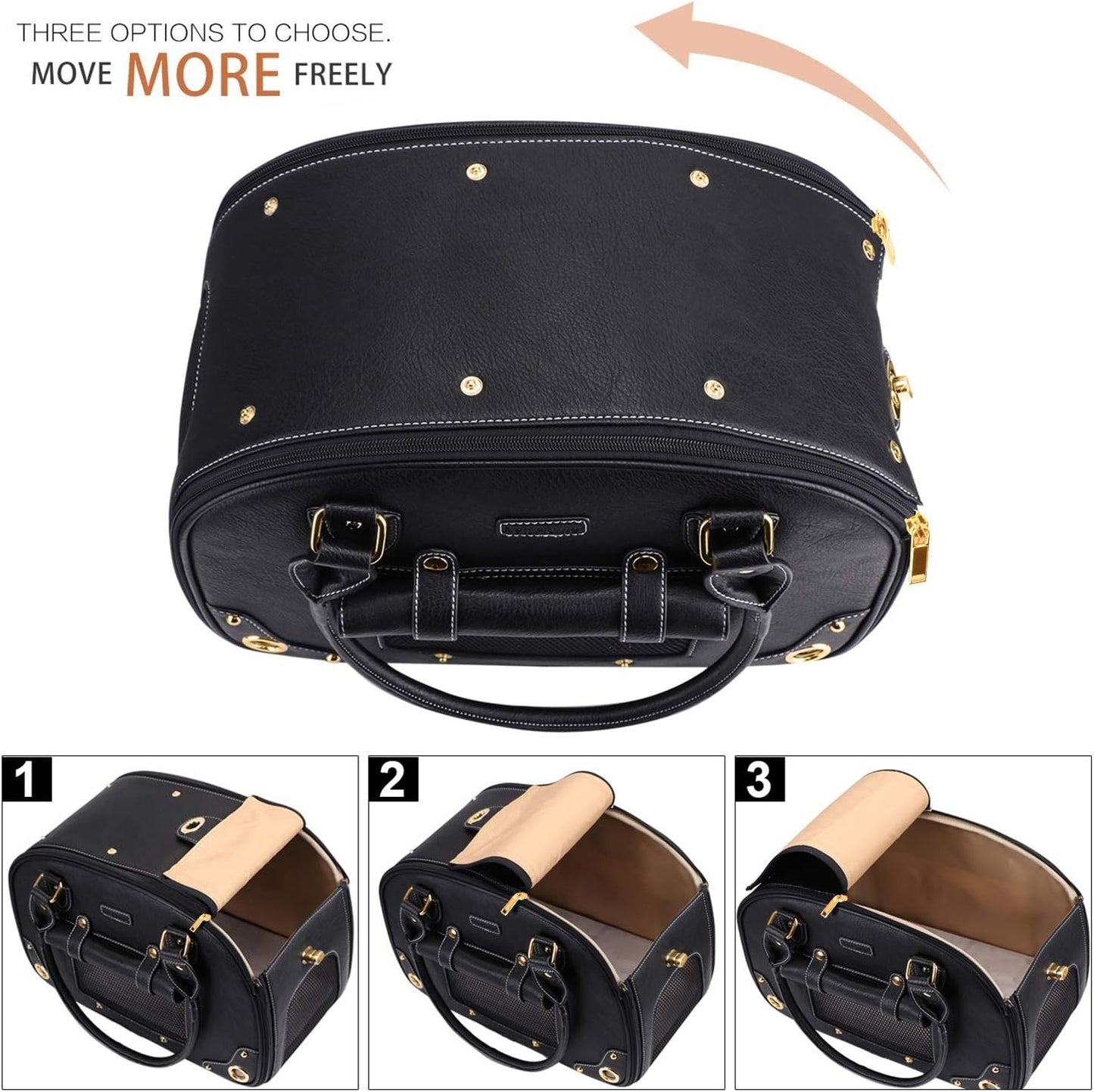 Premium PU Leather Dog Carrier Purse - Foldable Waterproof Pet Travel Bag for Cats and Small Dogs, Ideal for Home and Outdoor Use, Black