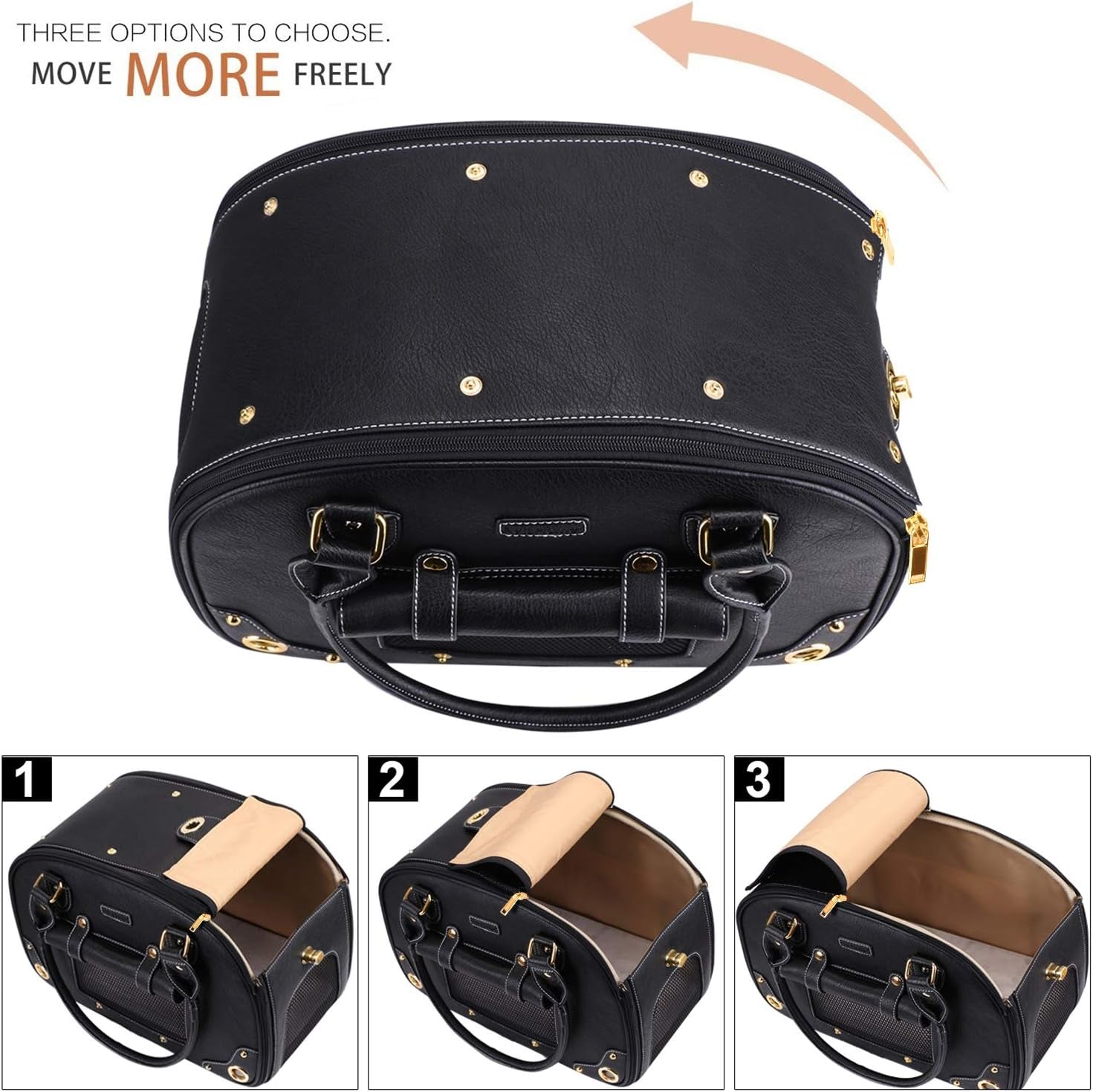 Premium PU Leather Dog Carrier Purse - Foldable Waterproof Pet Travel Bag for Cats and Small Dogs, Ideal for Home and Outdoor Use, Black