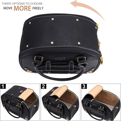 Premium PU Leather Dog Carrier Purse - Foldable Waterproof Pet Travel Bag for Cats and Small Dogs, Ideal for Home and Outdoor Use, Black