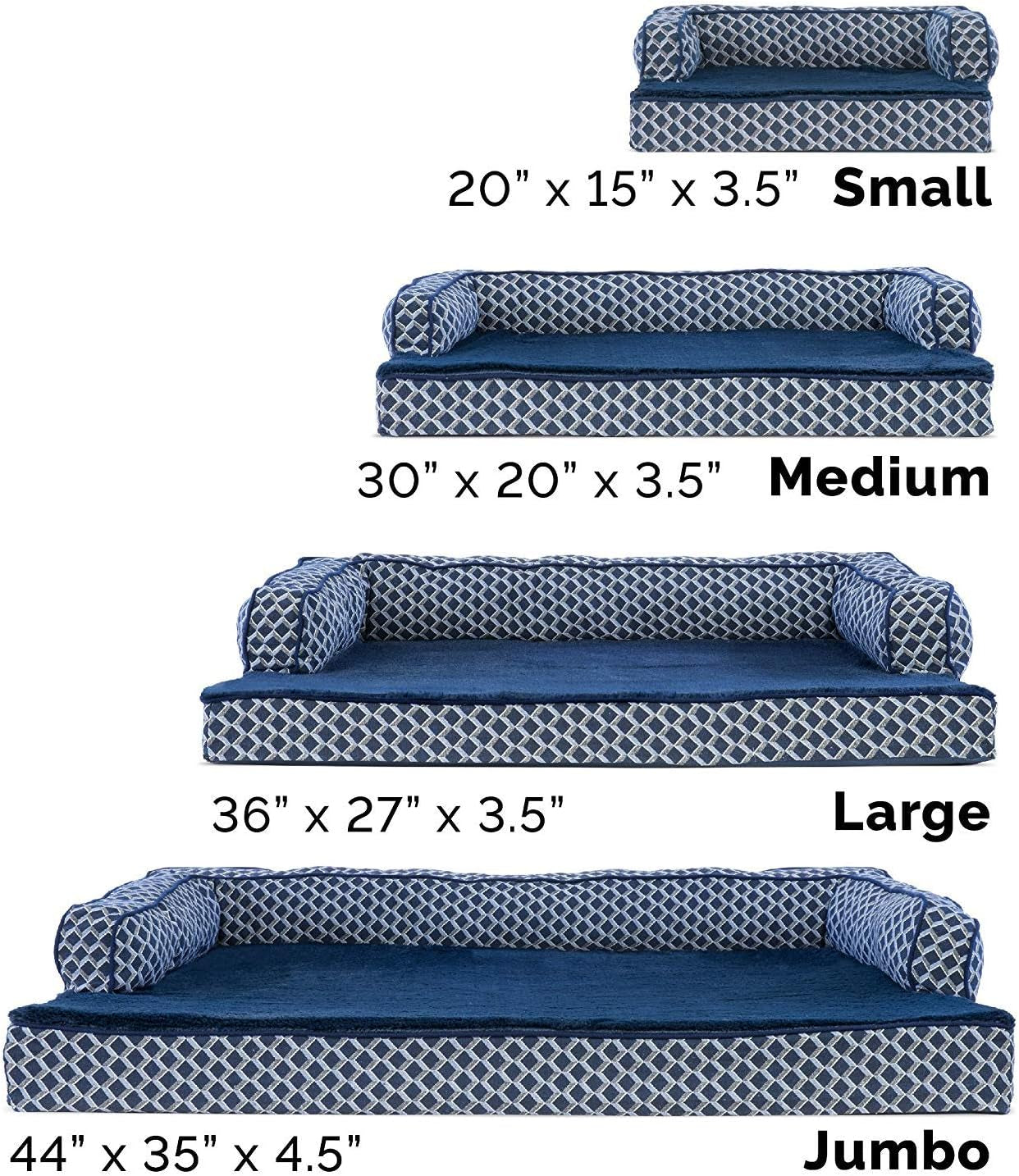 Orthopedic Dog Bed with Removable Bolsters and Washable Cover for Medium and Small Dogs up to 35 lbs - Plush Woven Couch Sofa in Diamond Blue, Medium Size
