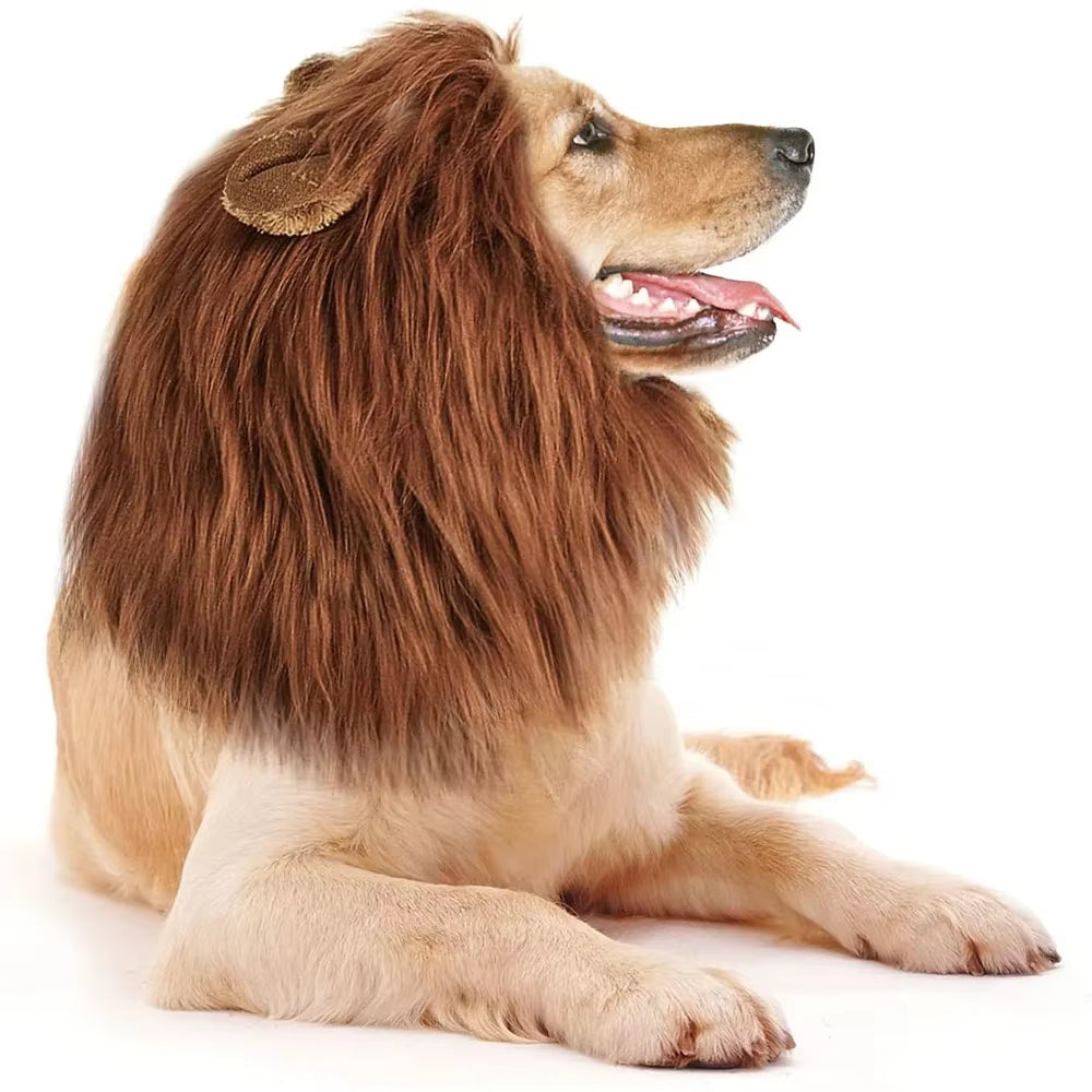 Realistic Lion Mane Cosplay Costume for Medium to Large Dogs - Pet Accessories with Ear Design