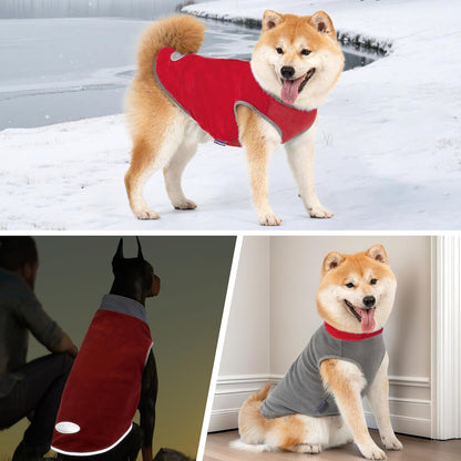 2-Pack Reflective Stripe Dog Fleece Sweatshirts - Stretchy Pullover Jackets for Small Dogs in Red & Grey, Size Medium