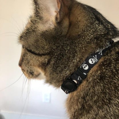 Adjustable Breakaway Cat Collars with Bell Charm - 2 Pack in Pink & Black Skull Pattern, Fits 7.8-11.8 Inches