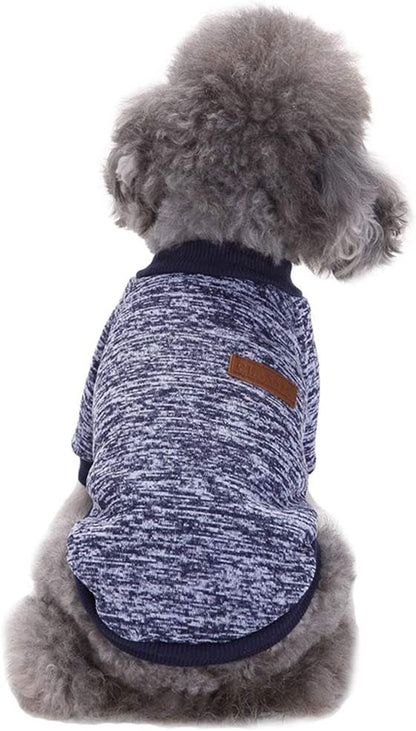 Classic Knit Sweater for Small Dogs - Warm Winter Coat in Navy Blue (Size S)