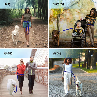 Adjustable Hands-Free Dog Leash for Running, Jogging, Training, and Service Dogs - Suitable for Small, Medium, and Large Breeds - Made in the USA (Royal Blue, Large Belt 27"-50" Waist)