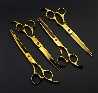 Professional 7-Inch Pet Grooming Scissors Set - 4-Piece Kit with Straight, Curved, and Thinning Blades Made from Premium Japanese Steel, Includes Case