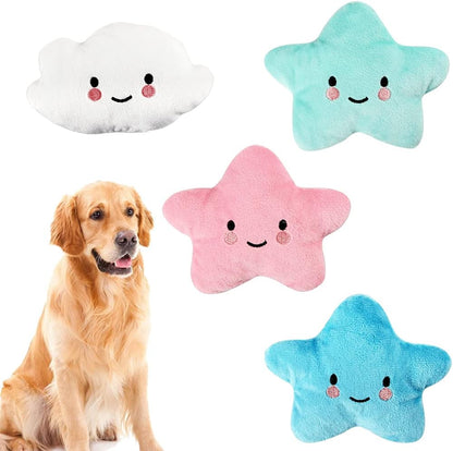 Plush Squeaky Dog Toy Set, 4-Pack - Adorable Star and Cloud Designs for Small to Medium Dogs and Puppies, Dark Color