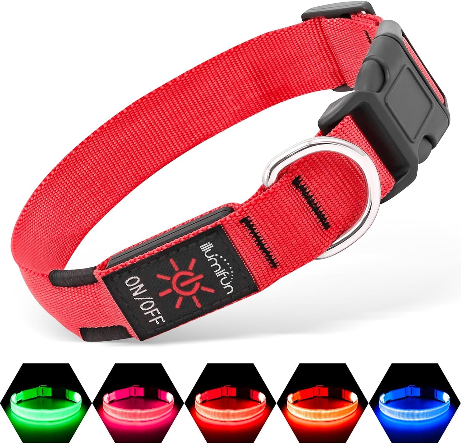 USB Rechargeable LED Dog Collar - Adjustable Glow-in-the-Dark Pet Collar for Nighttime Walks (Red, Medium)