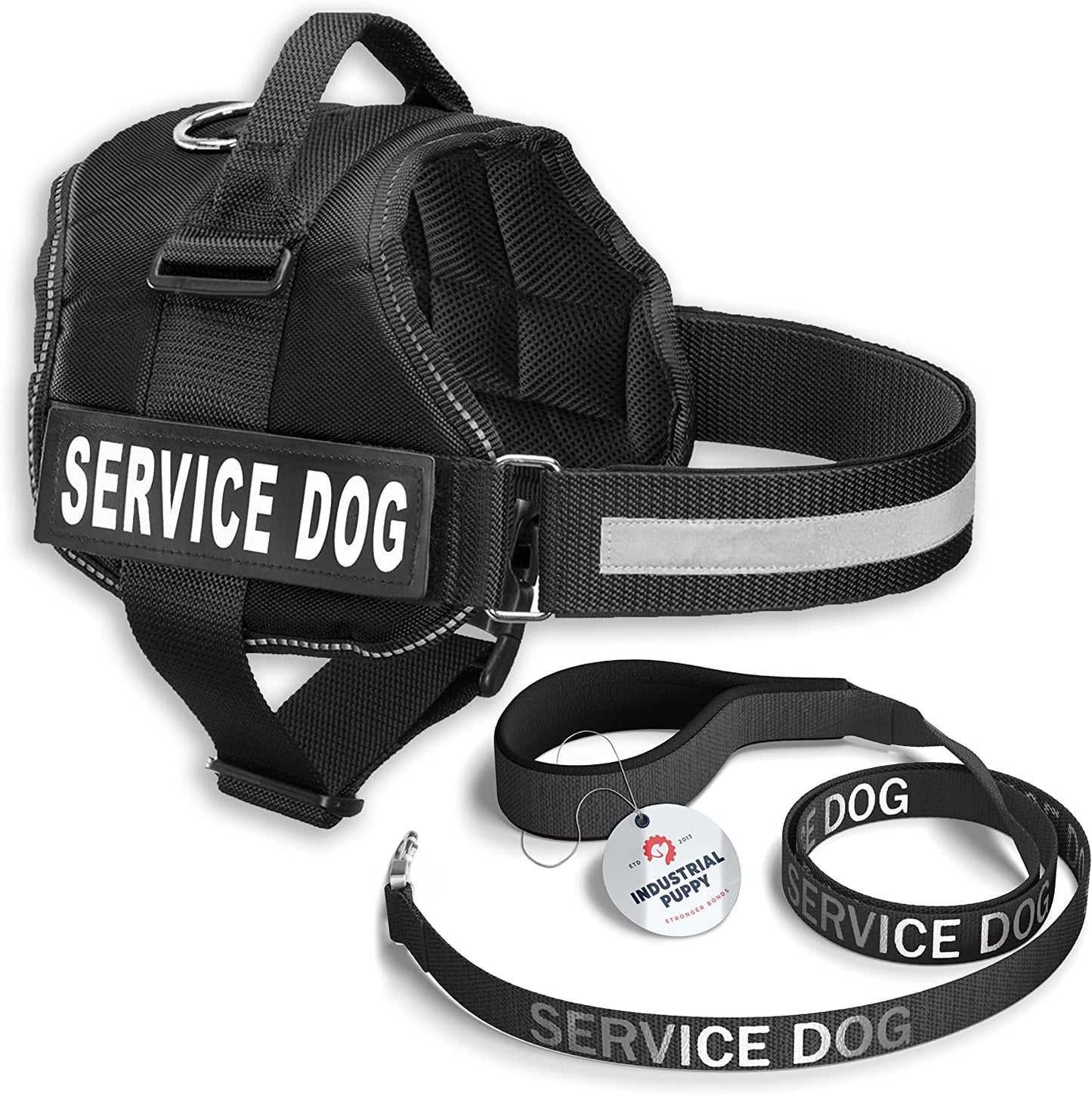 Professional Service Dog Vest and Leash Set with Adjustable Hook and Loop Straps - Available in Sizes XXS to XXL - Features Reflective Patch and Breathable Mesh Design (Black, XXS)