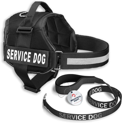Professional Service Dog Vest and Leash Set with Adjustable Hook and Loop Straps - Available in Sizes XXS to XXL - Features Reflective Patch and Breathable Mesh Design (Black, XXS)