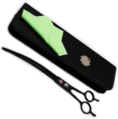 9-Inch Downward Curved Blade Pet Grooming Scissors for Professional Left-Handed and Right-Handed Groomers with Carrying Bag (Black)