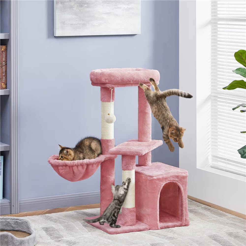 34.5" Cat Tree Tower with Condo and Perches in Pink