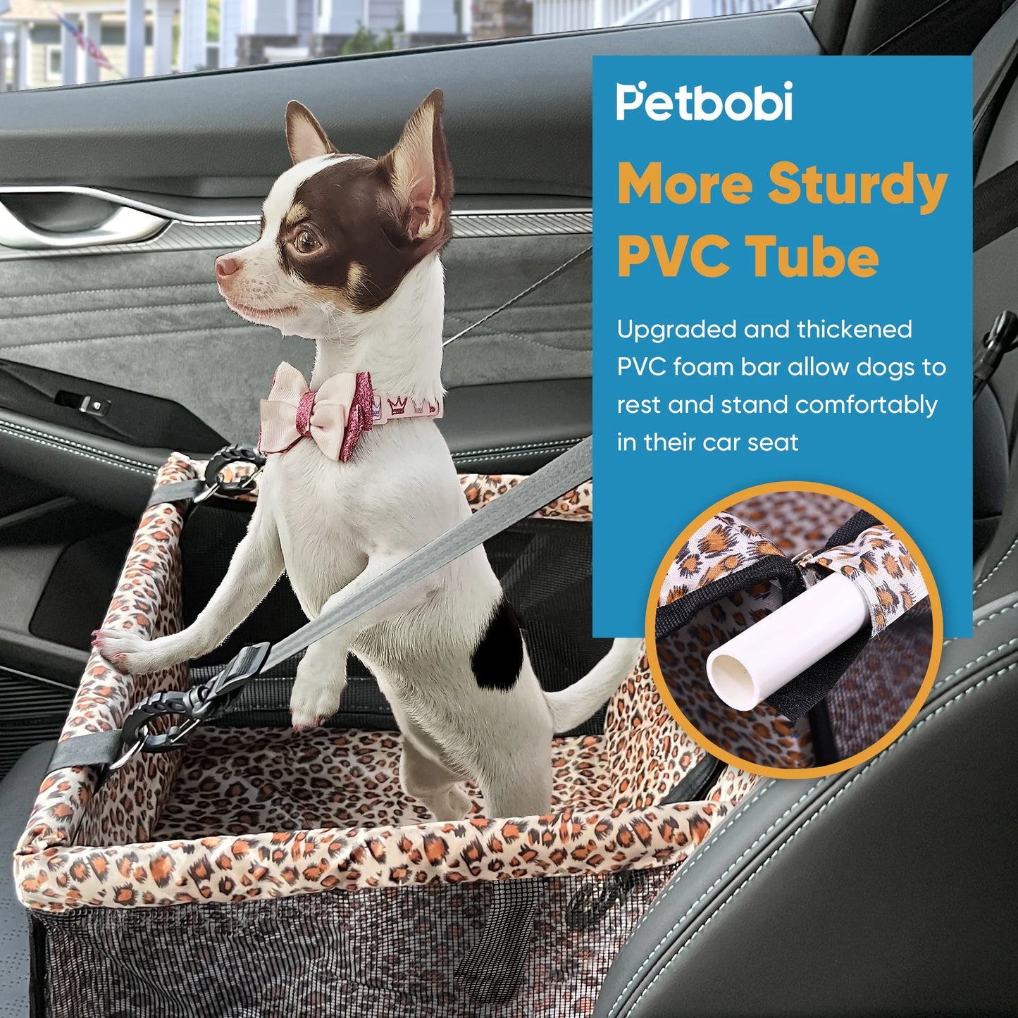 Leopard Print Dog Car Seat Booster for Small Pets and Medium Cats - Safety and Comfort for Your Furry Friend