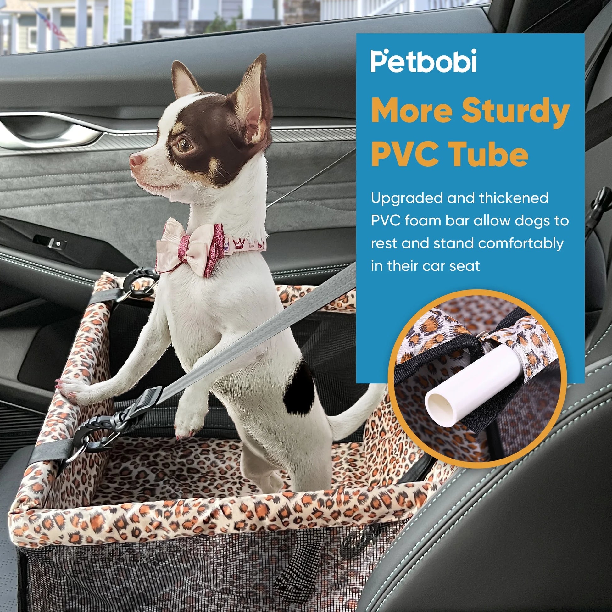 Leopard Print Dog Car Seat Booster for Small Pets and Medium Cats - Safety and Comfort for Your Furry Friend