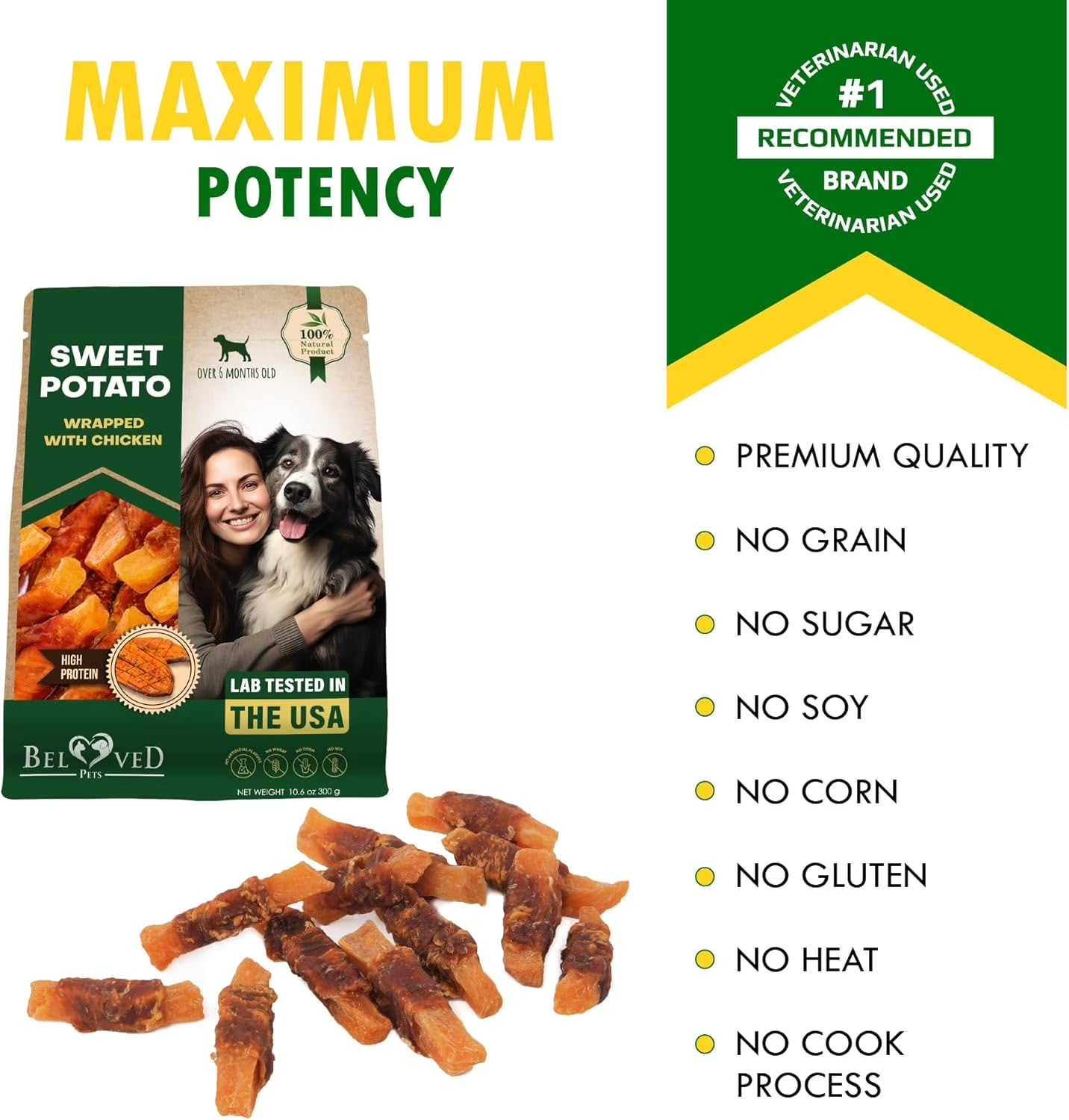 Sweet Potato and Chicken Dog Treats - 10.6 Oz Grain-Free Natural Chews for Training Small and Large Dogs