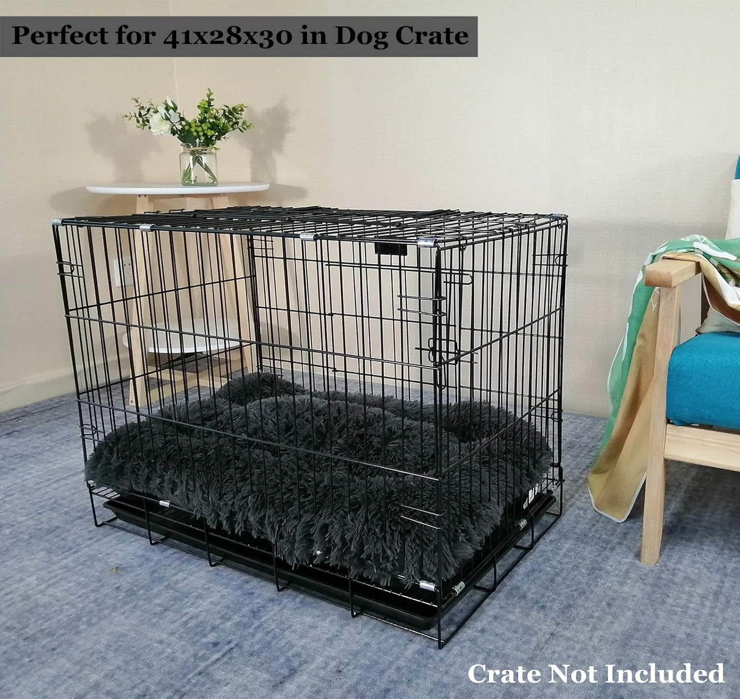 Deluxe Plush Dog Bed and Crate Mat - Fluffy, Comfortable, Anti-Slip, Washable Cushion for Medium to Extra Large Dogs (X-Large, Black)