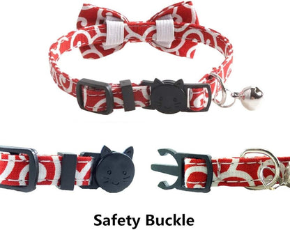 Ninja Style Adjustable Breakaway Cat Collar with Bell & Bow Tie - Red, Perfect for Kittens & Cats (7-11 Inches)