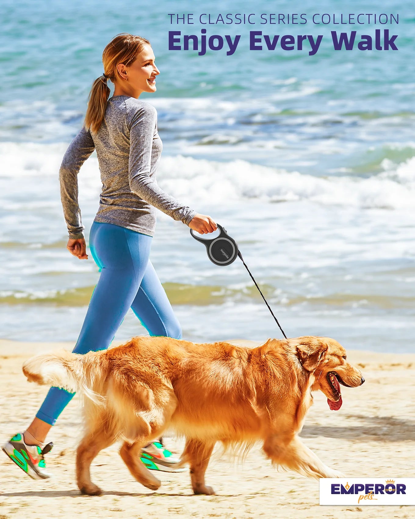 16 Ft Heavy-Duty Retractable Dog Leash for Large Dogs - Durable & Stylish Gray Design - Supports Up to 110 lbs