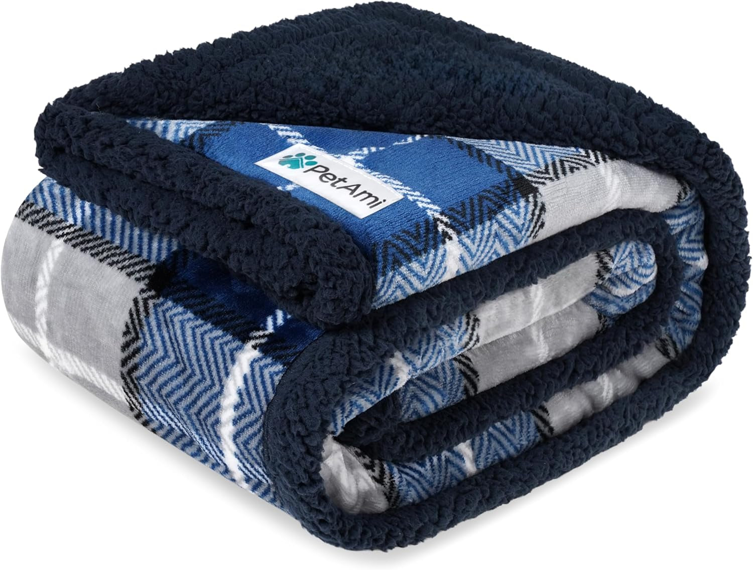 Waterproof Dog Blanket for Couch, Pee Proof Sherpa Fleece Reversible Pet Throw, Furniture Protector for Bed Sofa Kennel, Soft Washable Cover for Small Medium Dog Puppy Cat, 29X40 Plaid Blue