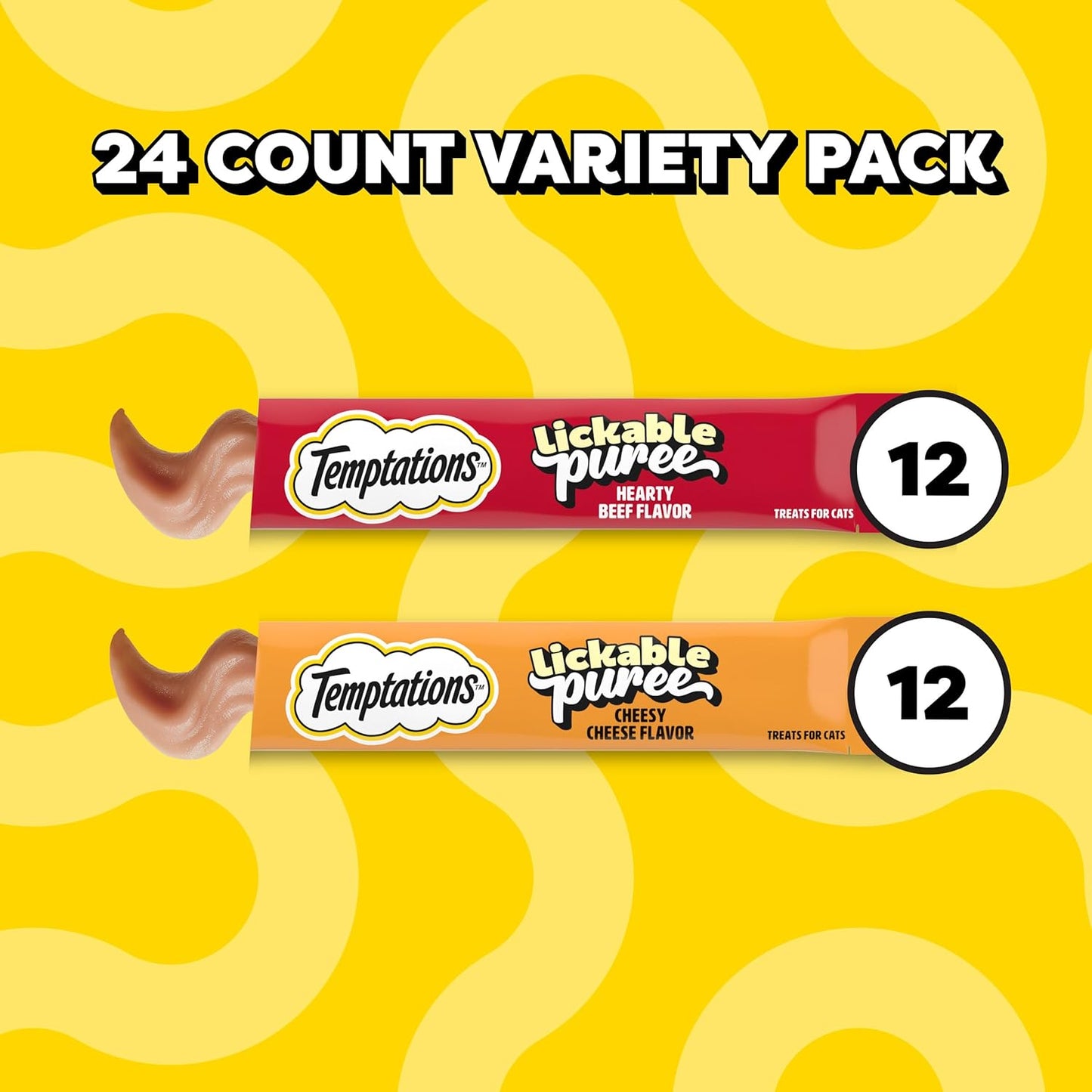 Creamy Puree Squeezable Lickable Cat Treats, Wet Cat Treats with Beef Liver and Cheese Variety Pack, 0.42 Oz. Tubes, 24 Count